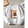 Kids Unisex Crewneck Sweatshirt, Red Vertical RELAX Cool Cartoon Bear Print Long Sleeve Pullover, Soft Sweatshirt for Boys Girls Over 4 Years Old