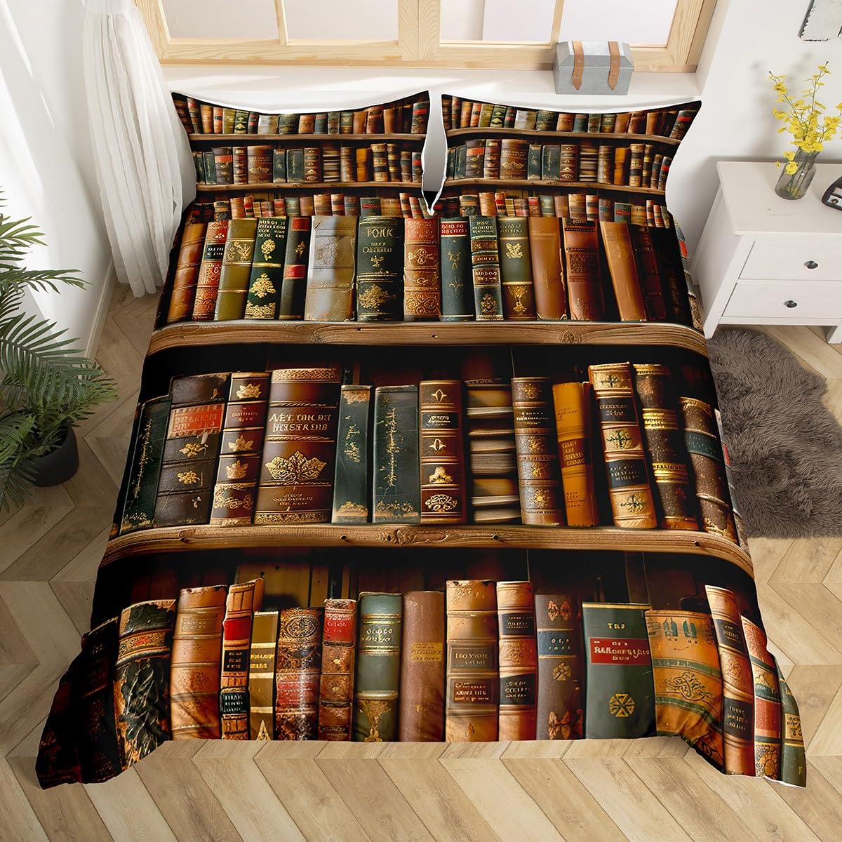 

Library Soft Duvet Cover Set Bokshelf Lader Caricature Ilustration Decorative Beding Set Boy Girl Tenager Warm Comforter Cover Sets 135*200cm Eu-Single