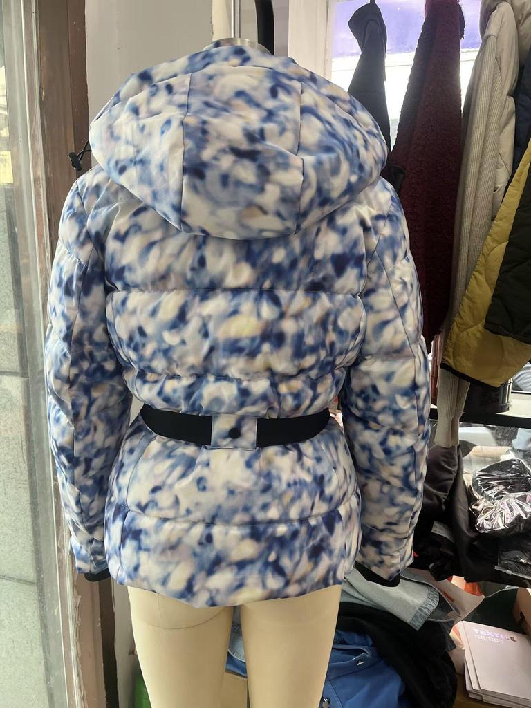 Europeisk & Amerikansk Dammode Flerfärgad Skidjacka med Huva och Dragsko i Midjan - Höst/Vinterstil