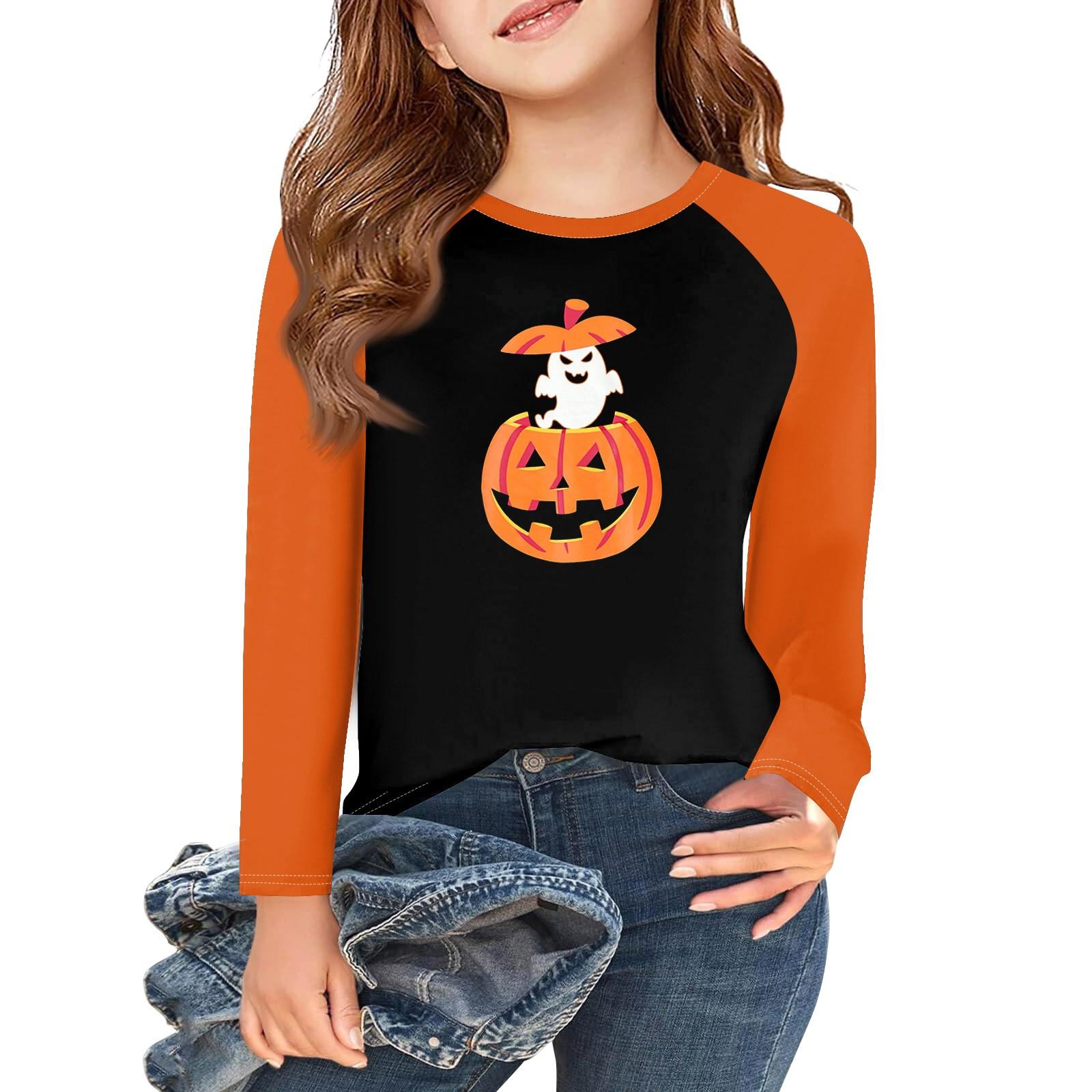 

Girls Long Sleeve Halloween Day T Shirts Kids Fall Tops Crewneck Basic Tees 5-14Y 140