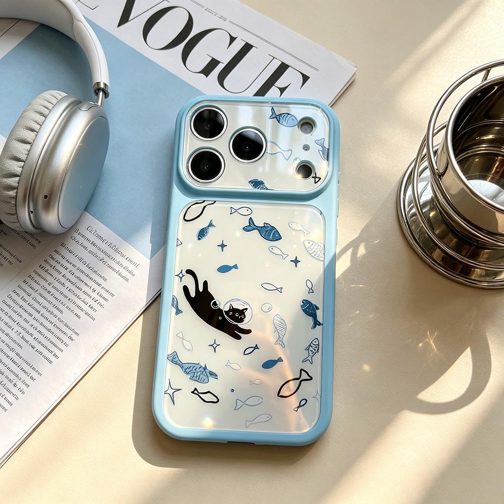 Kitten and Fish Are Suitable for iPhone17Pro Niche 16 Mobile Phone Case Imitation Glass 17Pro Simple Apple 17 Silicone
