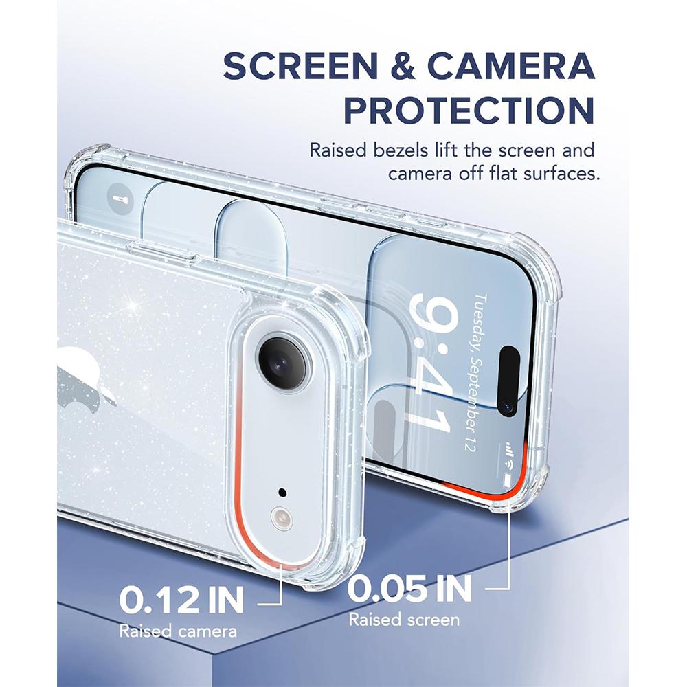 Glitter Clear Soft Phone Case for Iphone 17 Air 16 16E 15 14 Plus 13 Pro Max 12 Mini 11 Screen Protector Camera Lens Protection Shockproof Phone Cover