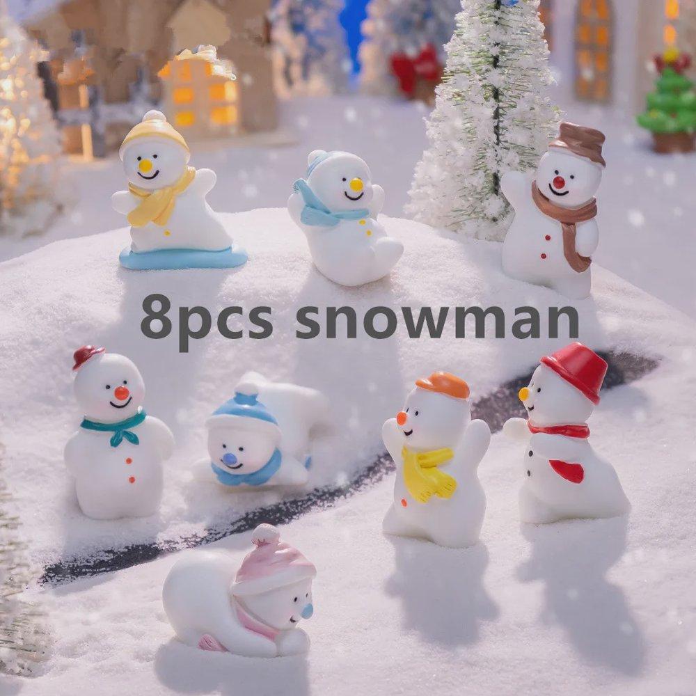 8pcs Miniature Christmas Figurine Set Christmas Decoration Fairy Snowman Santa Claus Miniature Figurines Xmas Gifts DIY Home Decor