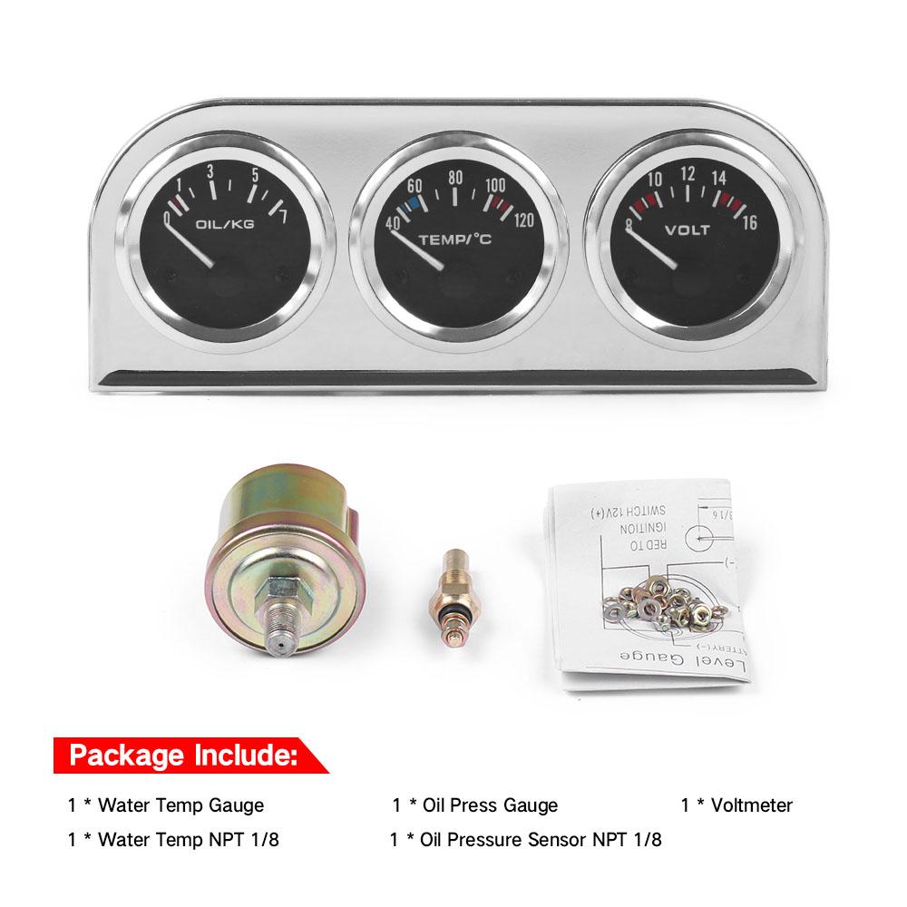 2INCH 52mm Triple gauge Kit Volt Meter Water Temp Gauge Oil press Gauge With Sensor 3 in 1 Car Gauge Kit Car Meter