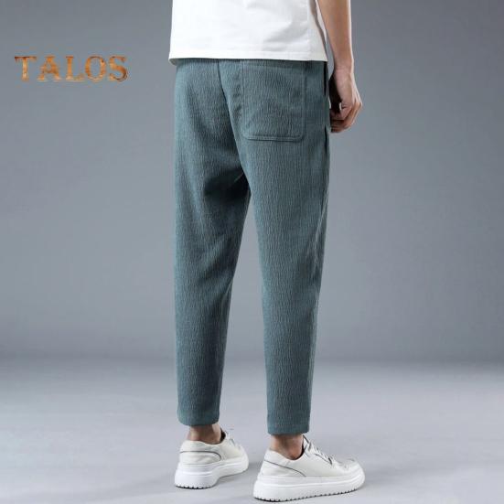 Men Ninth Pants Drawstring Elastic Waist Straight Leg Loose Solid Color Pockets Plus Size Daily Wear Casual Sport Trousers Long Sweatpants