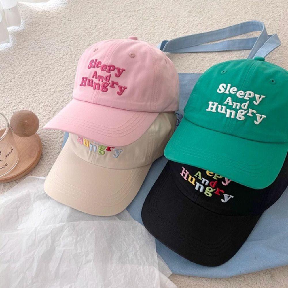 Casual Sleepy and Hungry Embroidery Baseball Cap Brightly Colored Adjustable Sun-proof Cap Fishing Cap for Women