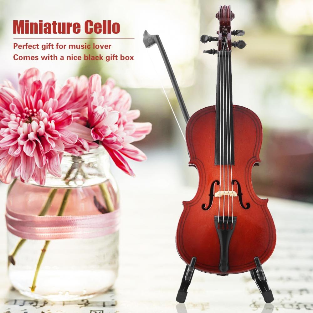 4pcs With Case Wooden Miniature Cello Wooden Violin Replica Collectible Figurine  Home Decoration