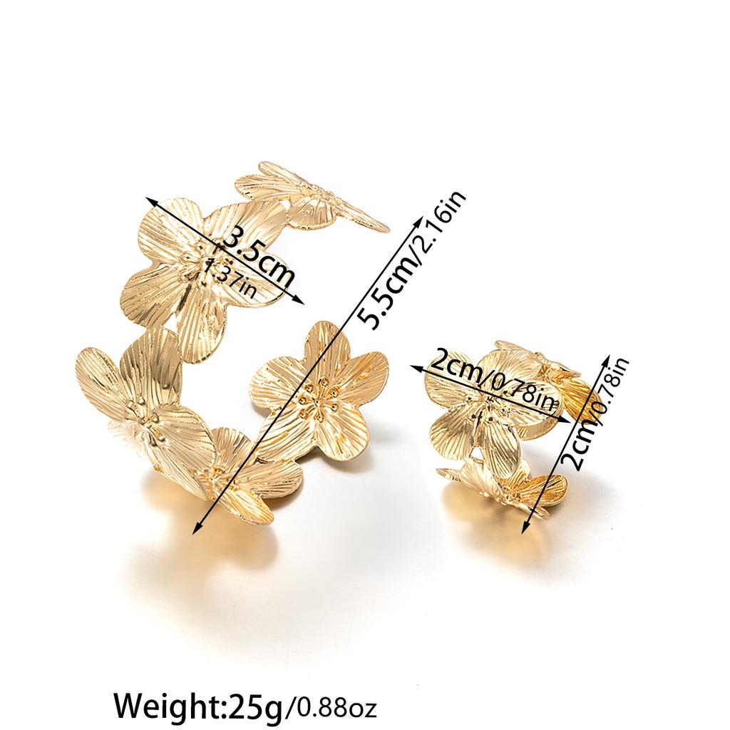 2 Fashionable and Elegant Flower Jewelry Sets, Metal Open Flower Bracelets, Rings, Accessories