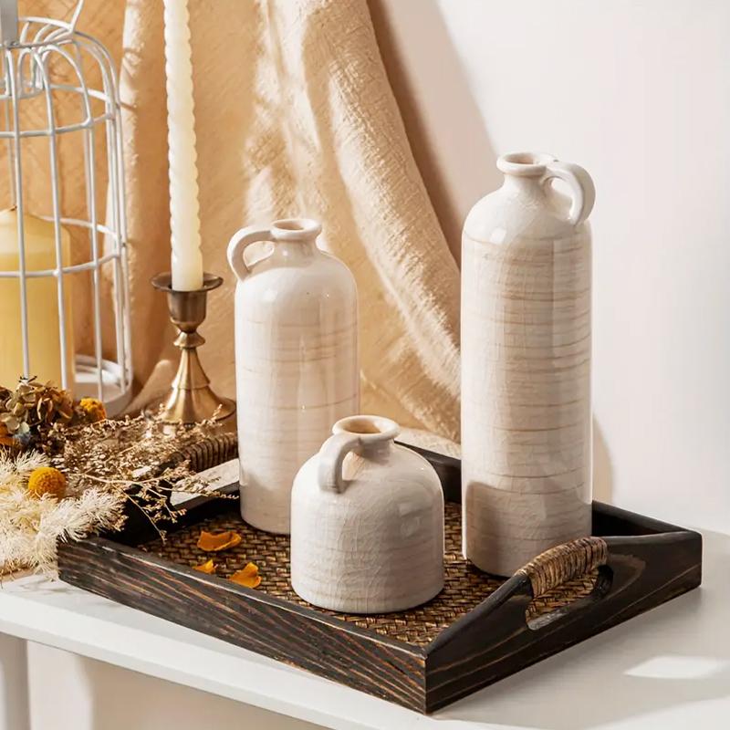 3pcs Dried Flower Vase Aesthetic Room Crackle Glaze Table Decoration Decorative Vases Suitable for Banquet