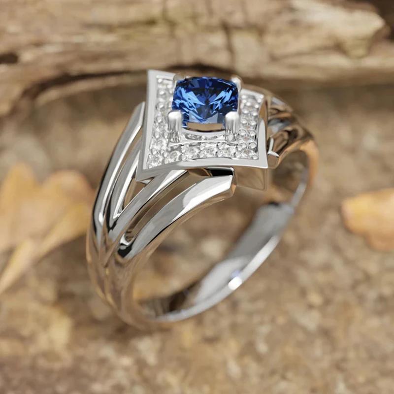 Exquisite Creative Blue Cubic Zirconia Rings Female Brilliant Novel Accessories for Lady Charms Attractive Party Jewelry
