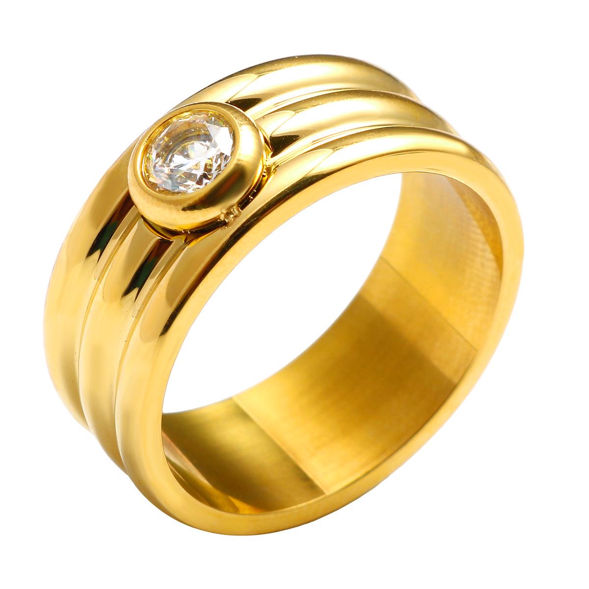 

18K Gold-Plated Titanium Steel Triple-Layer Zircon Ring for Men and Women Size 6 белый