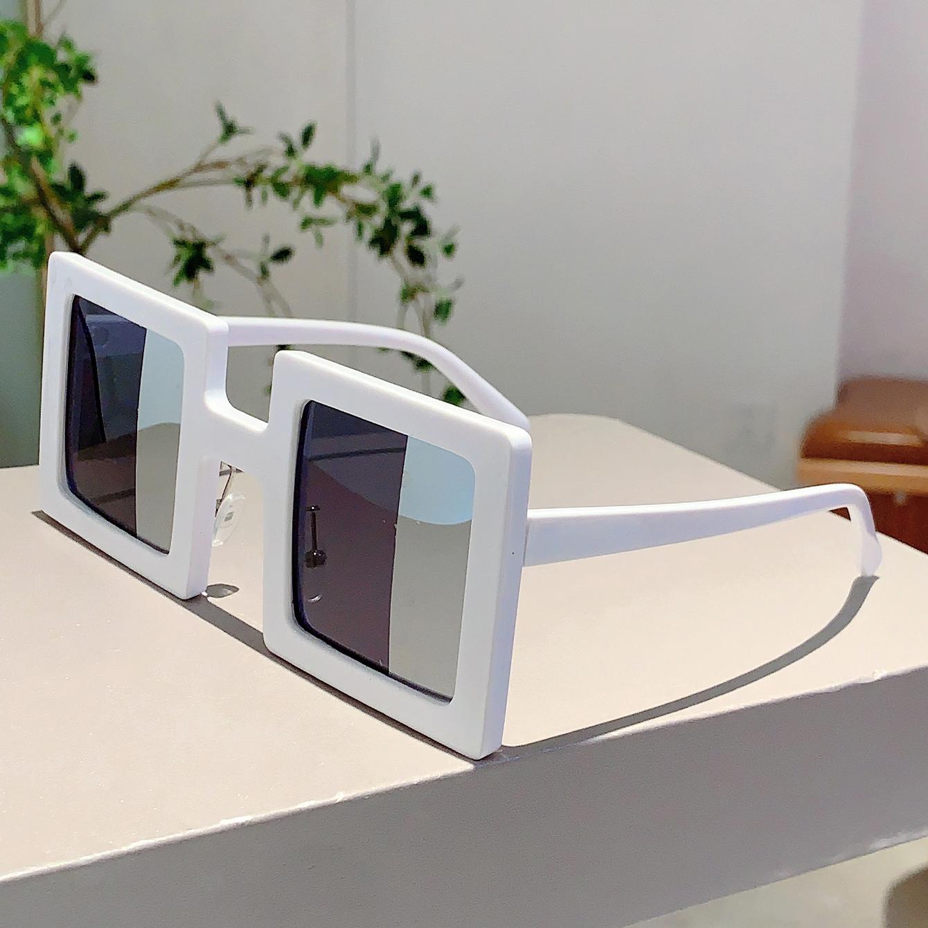 

Забавные квадратные солнцезащитные очки Новинка моды Полузеркальные линзы Женские Трендовые Шикарные Дизайнерские Антибликовые Солнцезащитные очки black-mirror белый