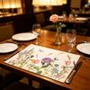 5Pcs Floral Linen Placemats Cute Bunny Hummingbird Farmhouse Placemats Machine Washable Table Protection Mats for Home Dining Wedding Party