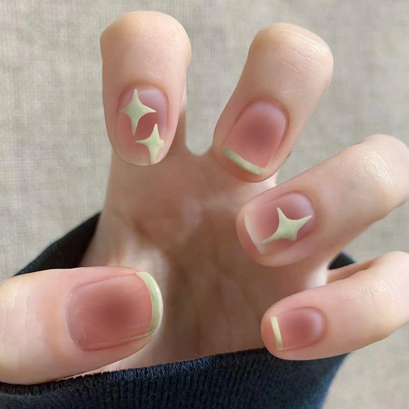 24Pcs Short Square Fake Nails Cloud Star Pattern Full Cover Press On Nail Tips Manicure Art