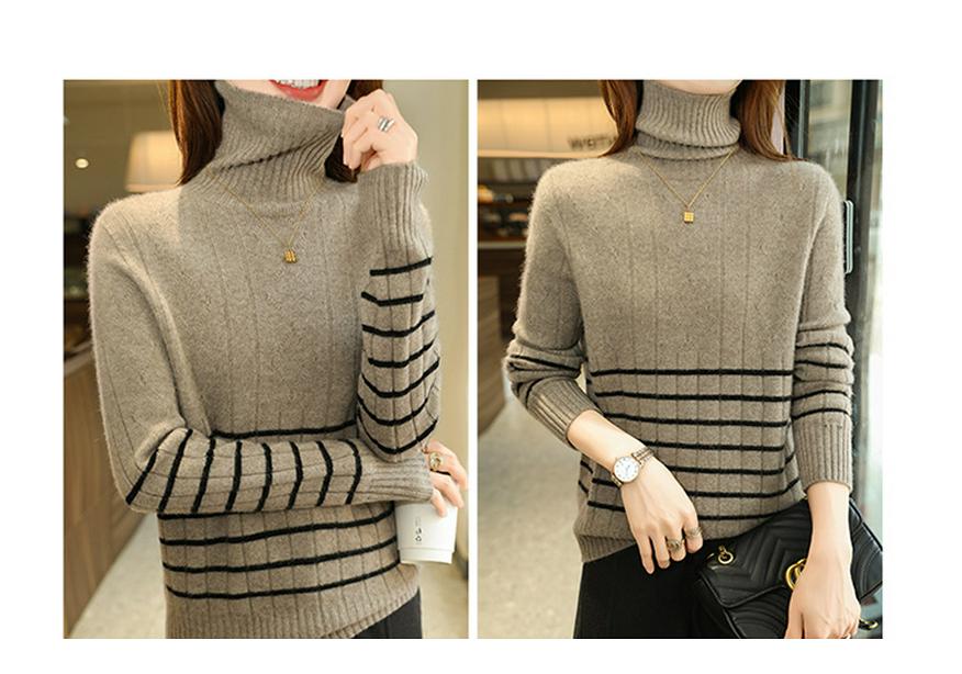 2026 A/W Women's High Neck 100% Wool Patchwork Sweater - Thick, Slim Fit, Versatile Knitwear
