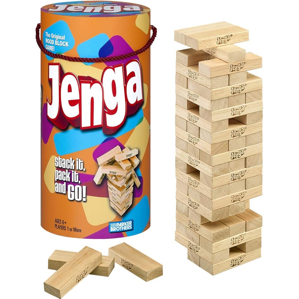 

Hasbro Jenga Game Stacking Balance Tower Wooden Block Game Family Game for 1 or More Ages 6 and Up