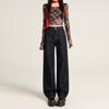 Dark Blue Narrow Velvet Jeans Women's Straight, Autumn and Winter High-waisted Wide-leg Pants