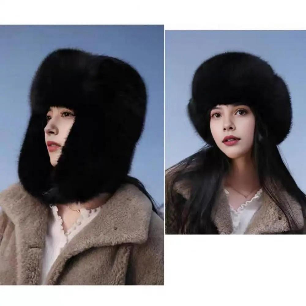 Faux Fur Earflap Cap Thickened Ear Protection Hats Fashion Bomber Hat  Cycling Skiing