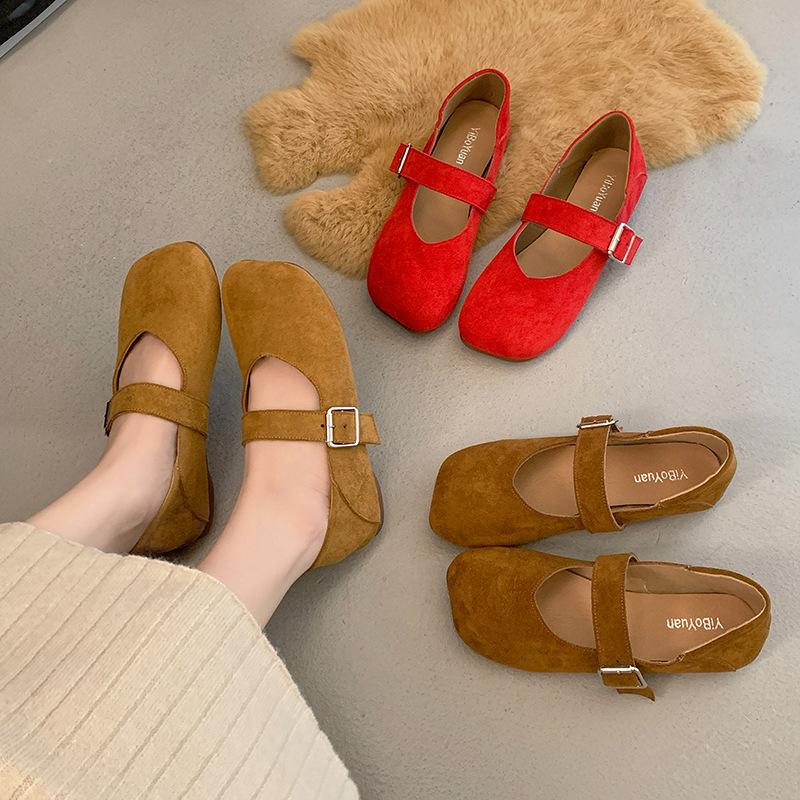 Mary Jane with Skirt Evening Breeze Bag Head Single Shoes French Lazy One-pedal One-word Buckle Fashionable Versatile Single Shoes