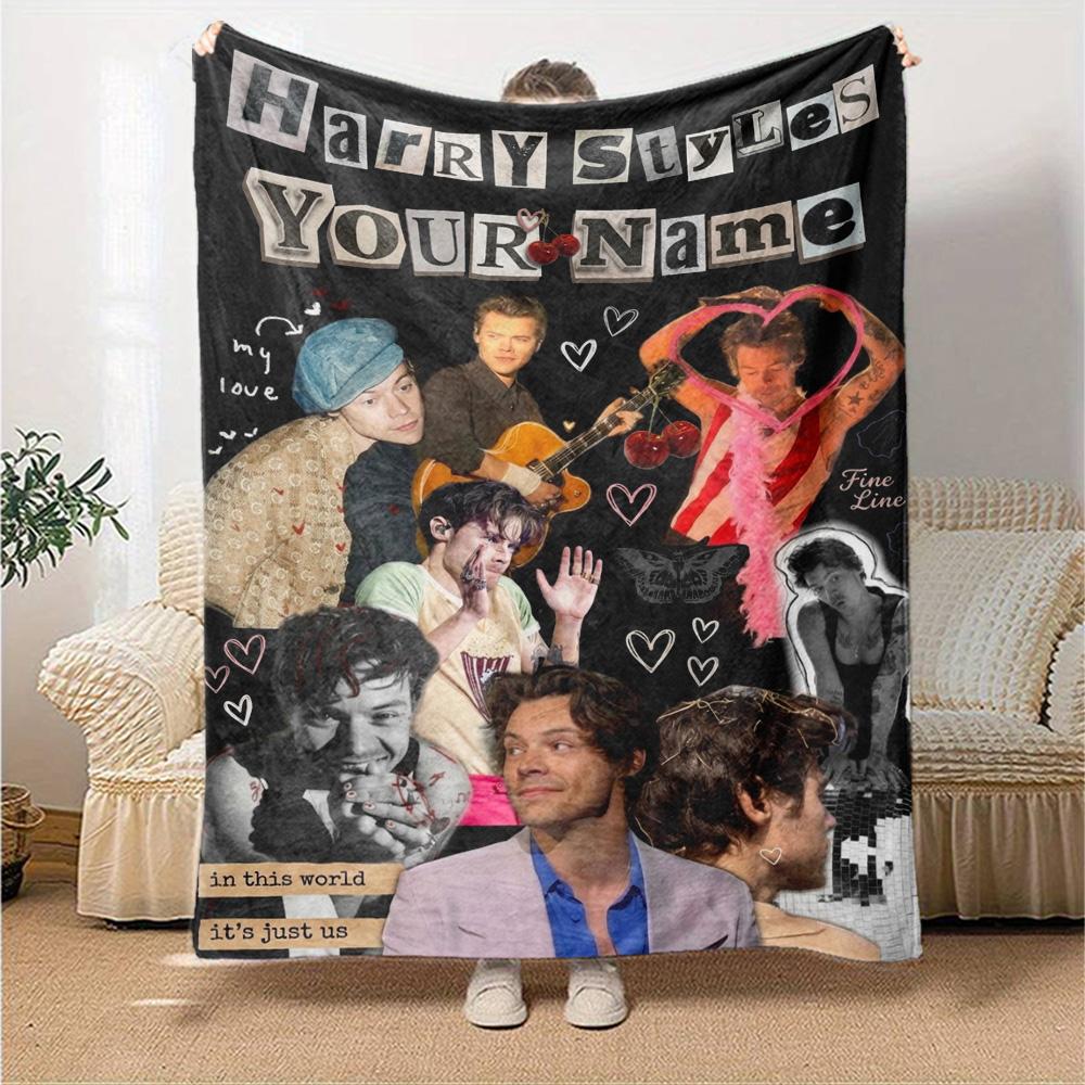 Name Custom Music Themed Harry-styles Print Flannel Blanket High Quality Warm Comfortable Cover for All Seasons Perfect for Gifts Home Decor