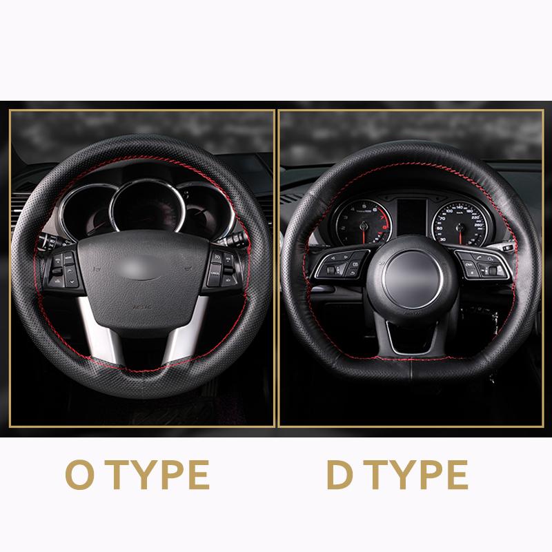 TOP Layer Leather Car Steering Wheel Cover Braid Soft Texture Car Covers With Needles Thread Genuine Leather Car Styling