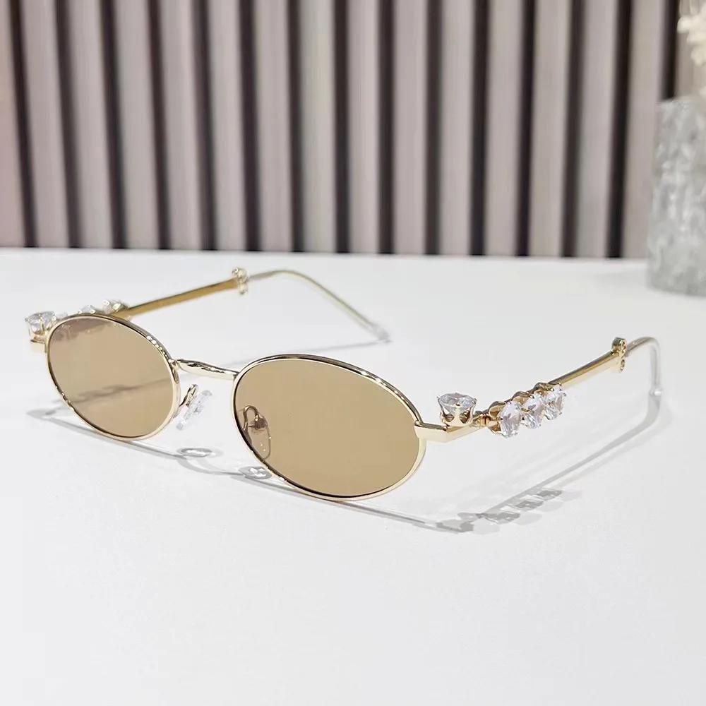 Oval Diamond Studded Glasses Frame Y2k Punk Sunglasses Bling Eyewear UV400 for Women Men Retro Metal Frame