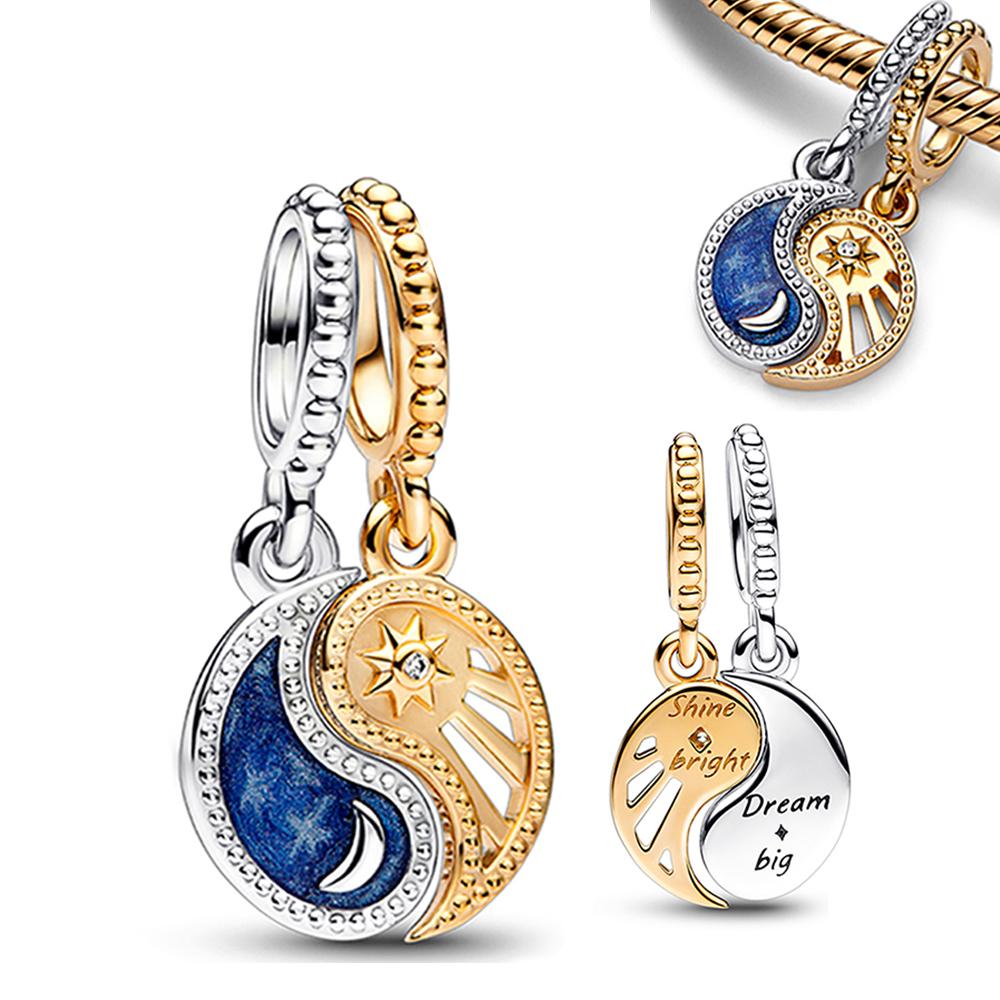 

Two-tone Splittable Sun & Moon Dangle Charm Bead Component Copper Metal Plated Compatible With Charm Bead Components Copper Metal Authentic Original