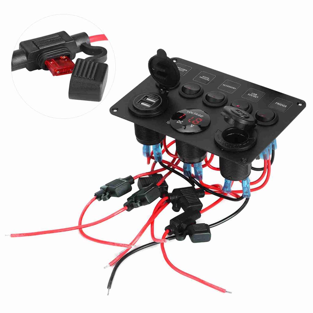 5 Gang LED Toggle   Panel with Digital Voltmeter   for RV Car Motorboat