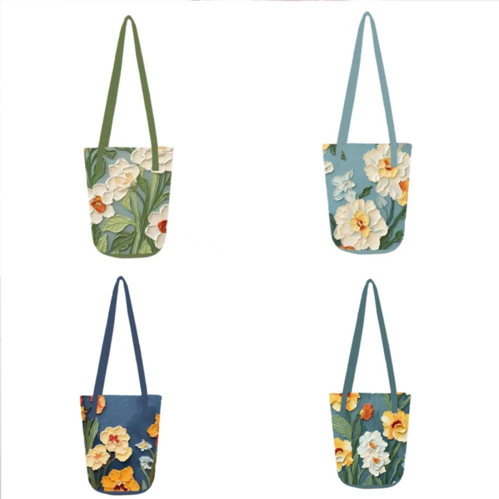 

Цветная холщовая сумка с принтом в стиле масляной живописи, повседневная женская сумка через плечо для шопинга