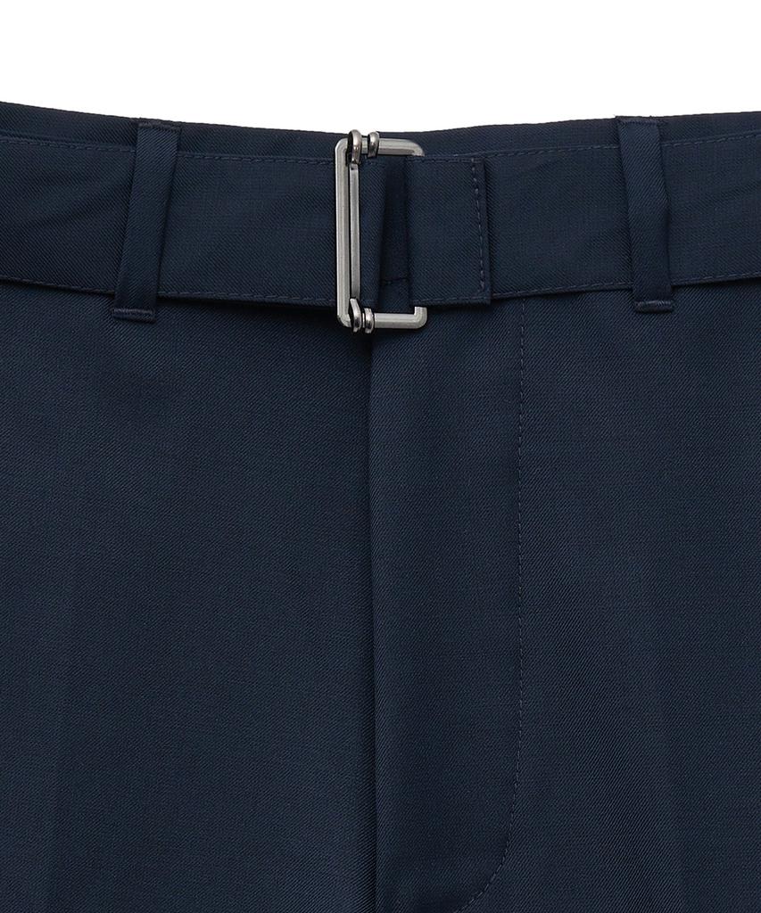 NOIRER Belted Wool Flare Slacks (Navy)