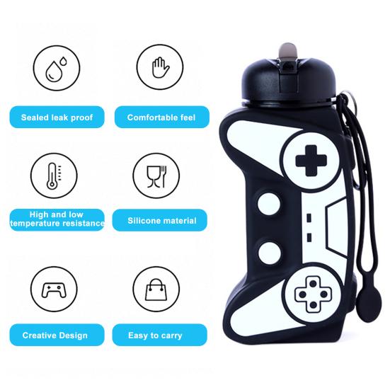 600ML Sport Bottle Foldable Food Grade Leakproof Shockproof Anti-drop Large Capacity Game Console Shape Travel School Kids Students