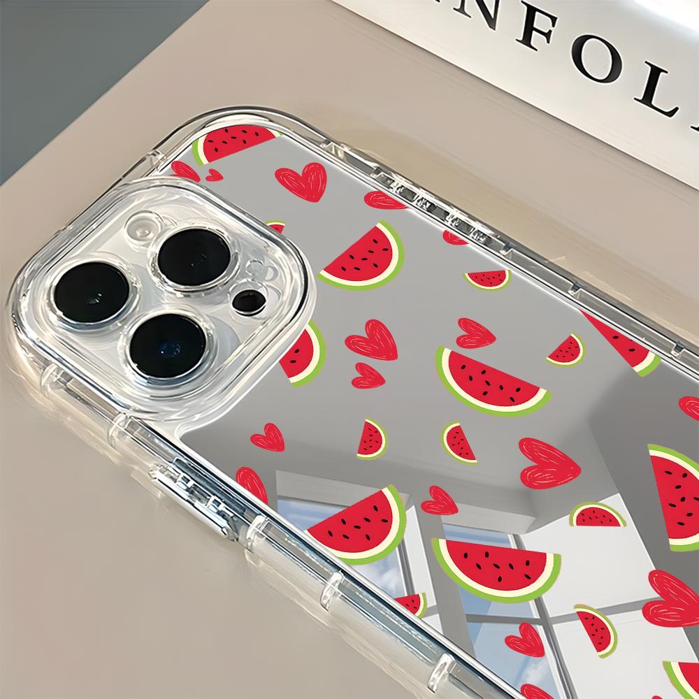 Cute Watermelon With Red Heart Phone Case For iPhone 17 16 Pro Max 11 12 13 14 15 Pro 17 Air 7 8 Plus X XR XS Back Mirror Cover