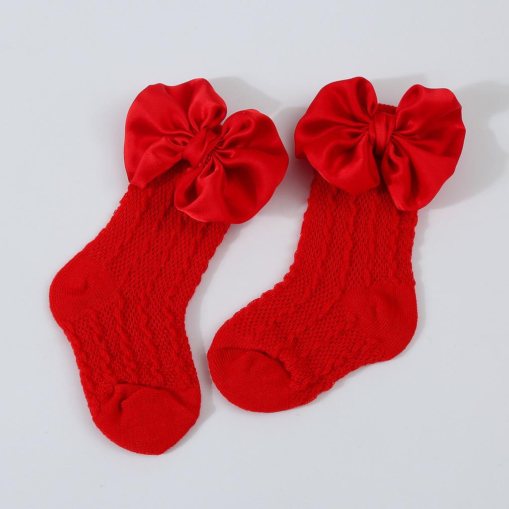 1Set Neugeborenen Big Bowknot Stirnbänder Aushöhlen Lange Socken Neue Baby Weiche Feste Prewalker Socke Mädchen Infant Gestrickte Haarband Socken