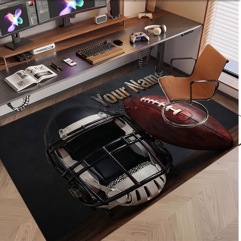 American Football Theme Soft Crystal Velvet Rug Custom Name & Text Print Non Slip Floor Rug for Bedroom Living Room