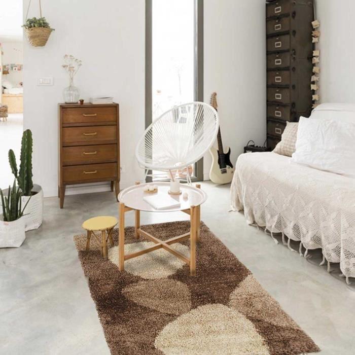 Tapis à poils longs motifs galets chocolat 120x170