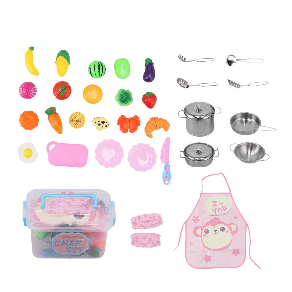 Kids Kitchen Pretend Play Toys Stainless Steel Play Cookware Cooking Utensils Set