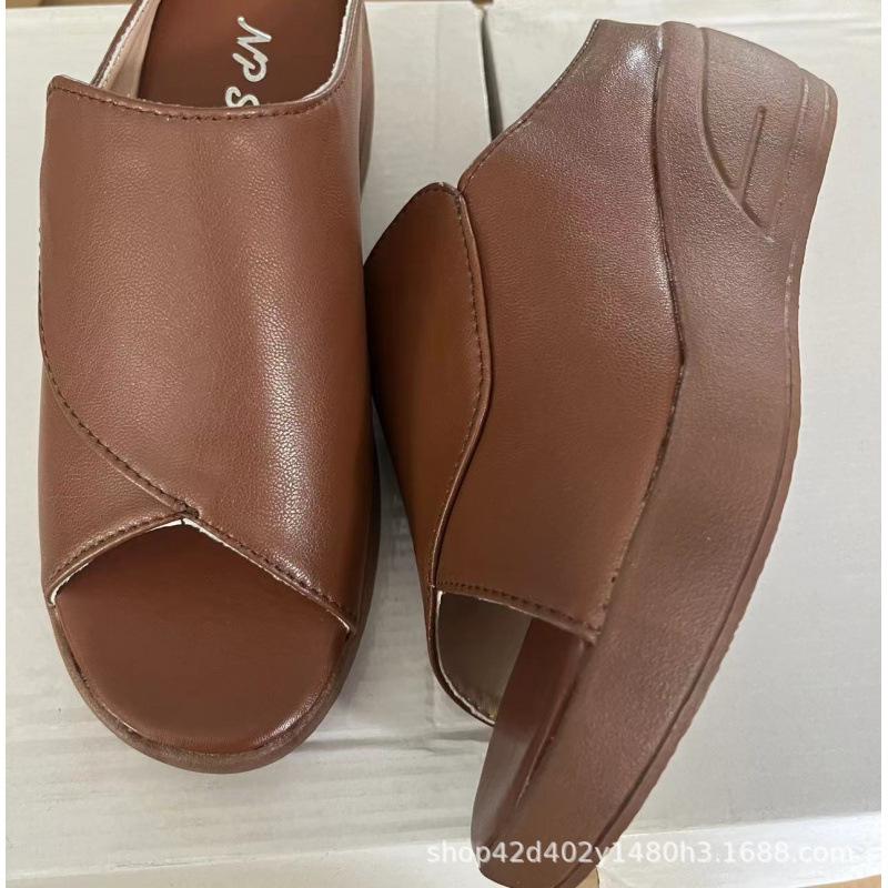 35-42 Large Size Fish Mouth Wedge Slippers Women Wear Thick Soles In Summer 2025 New Sandals Mother Cool Slippers Women
