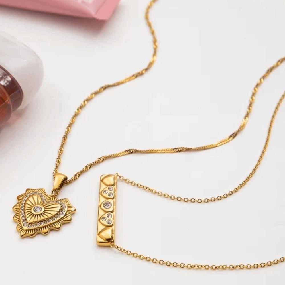 Handmade Double Stacked Neck Chain Titanium Steel Heart Clavicle Chain  Summer Beach