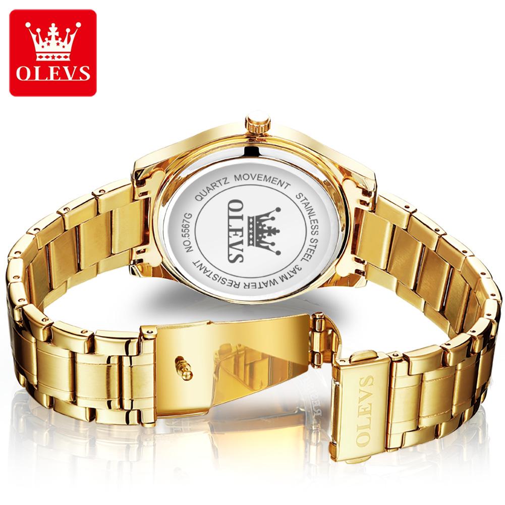 OLEVS 5567 Top Men's Watches Waterproof Gold Stainless Steel Watch Strap Quartz Watch Dual Calendar Luminous Fashion Wristwatch