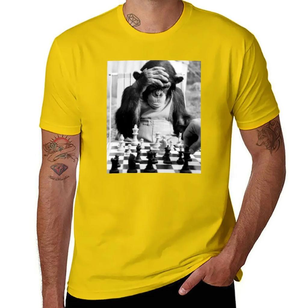 Funny Chess Monkey Checkmate King Chessboard 3d Chess Pawn Room Smart Monkey Genius Iq Game Night Board Game Chimpanzees T-Shirt