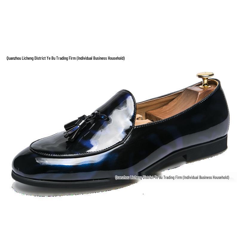 Men's Tassel Slip-on Leather Loafers - Pointed Toe, Plus Size, Formal Business Casual Shoes, Shiny Finish.