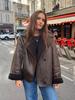 2024 Women's Vintage Style Shearling Cotton Coat, European & American Solid Color Outerwear