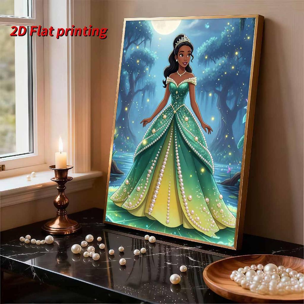 Disney Pearl Painting Princess Tiana Green Gold Gradient Skirt Creative 5D Exquisite Landscape Sparkling Craft Home Wall Decor DIY Handmade Gift