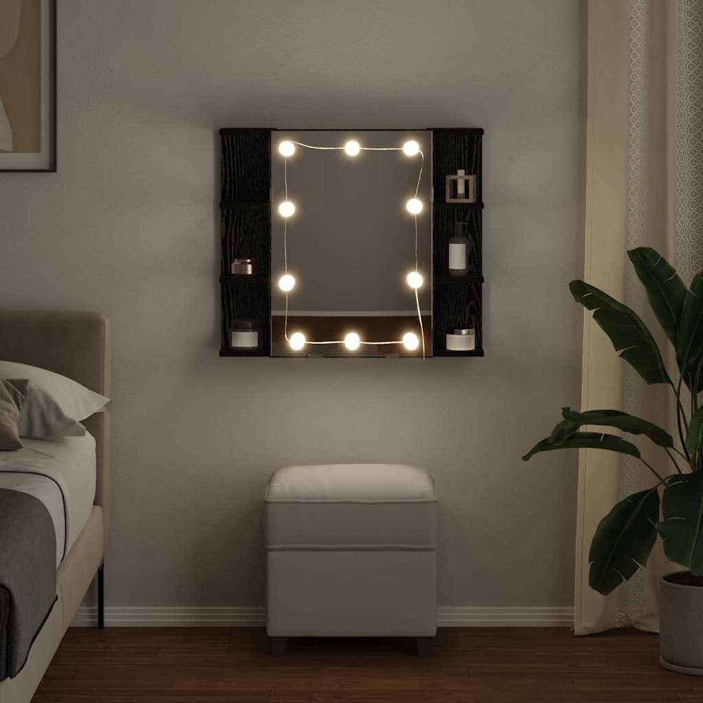 Mirror Cabinet with Shelf Black Oak Effect 70 x 16.5 x 60 cm