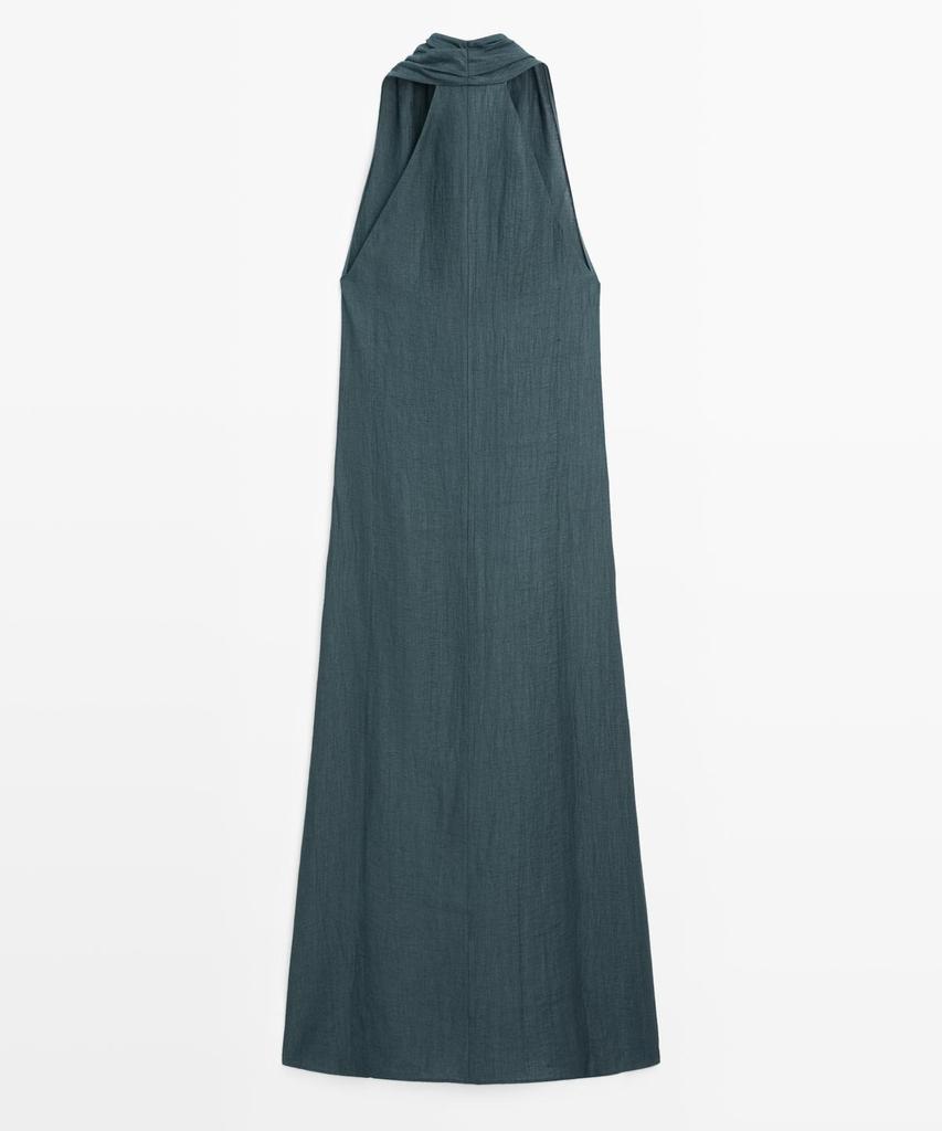 Masimodutti Linen V-Neck Midi Dress