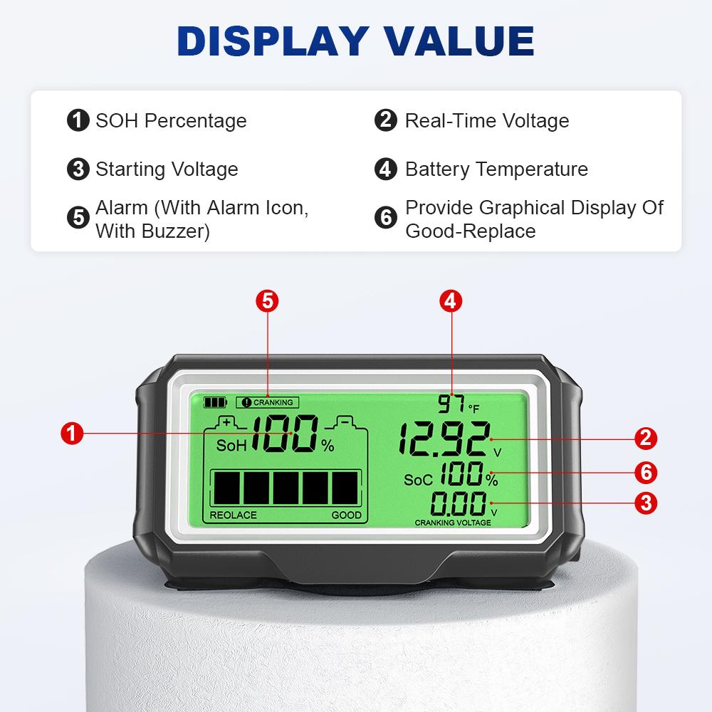 12V Battery Tester Battery Health Analyzer Charging Tester Tool ANCEL BM200 PRO 12V LED Car Battery Monitor Head-Up Display