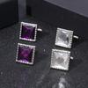 Classic Purple And White Resin Crystal Design Mens Cufflinks Groom Shirt Suit Tuxedo Blouse Square Cuff Button