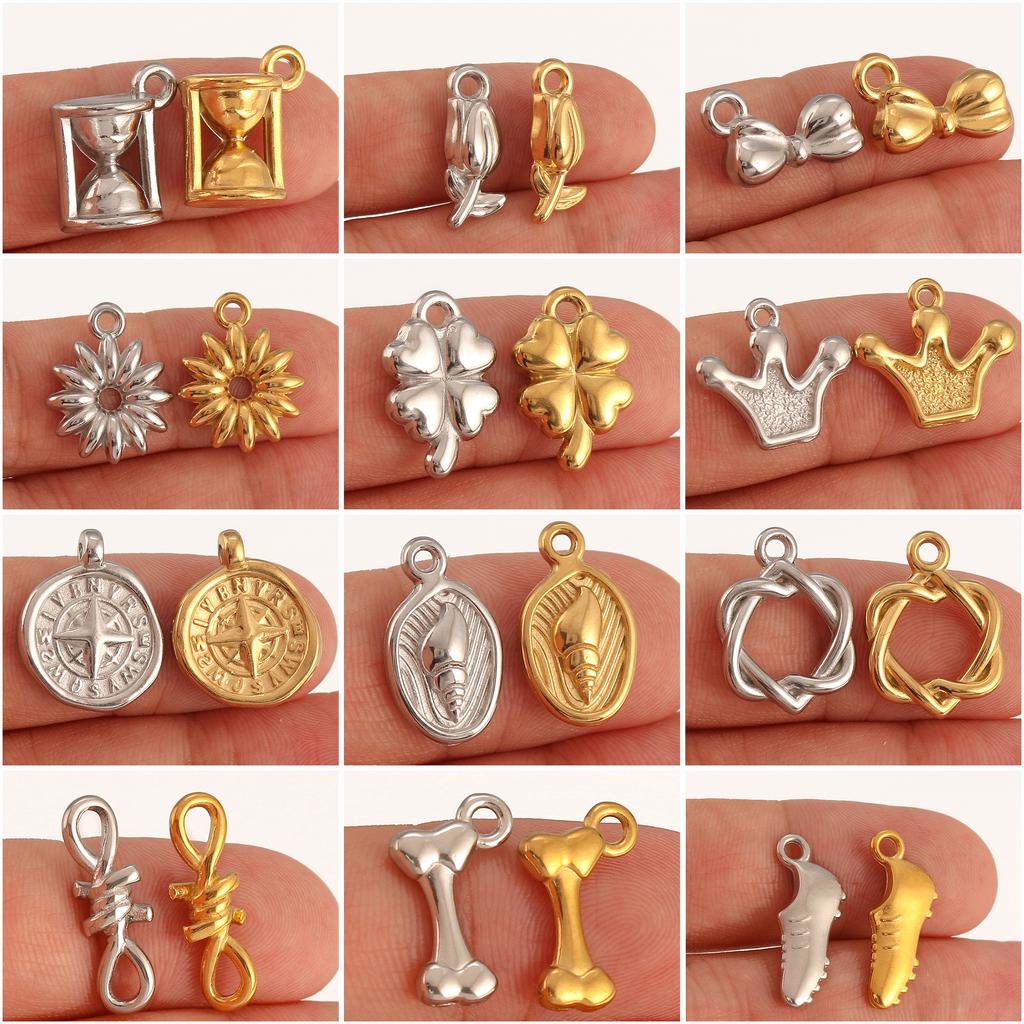 3PCS Cute Tulip Flower/Bow/Four Leaf Clover Charms for Jewelry Making Stainless Steel Star Pendant DIY Bracelet Necklace Earring
