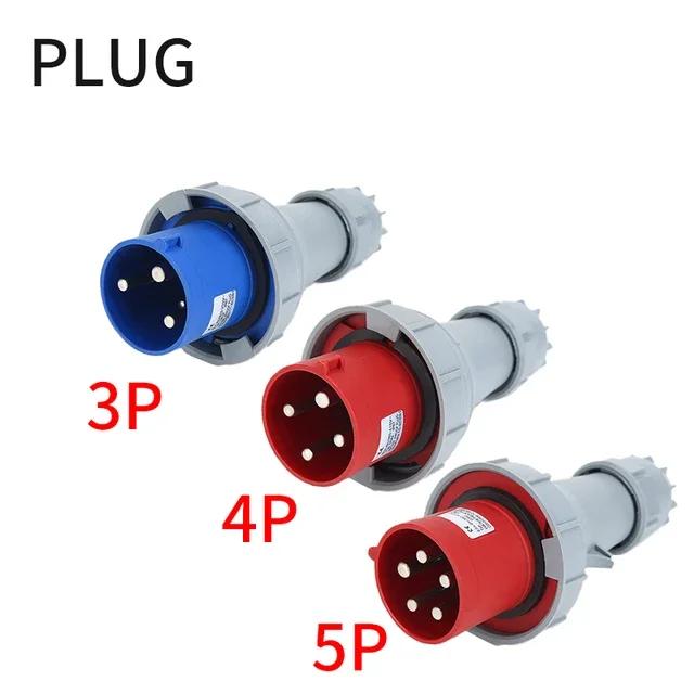 

63A 125A IP67 220V 380V Industrial MALE FEMALE Plug and Socket 3P/4P/5P Electrical ConnectorWall Mounted Socket 63A&3P