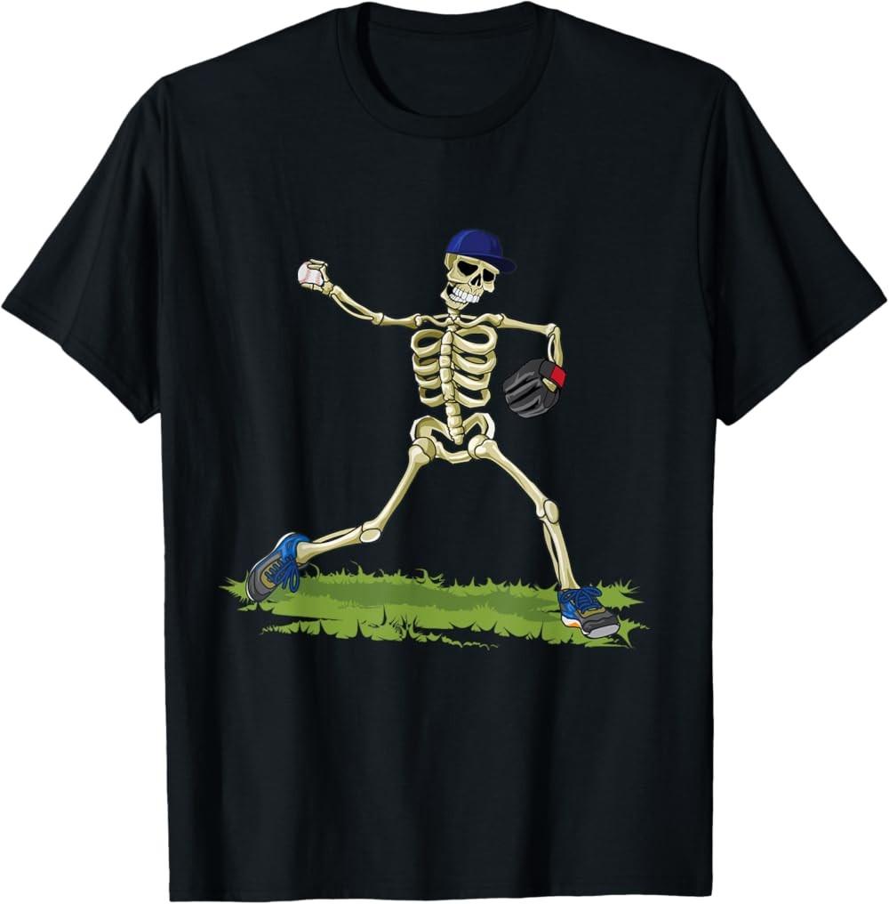 NEW LIMITED Baseball Skeleton Halloween Men Boys Baseball Halloween T-Shirt S